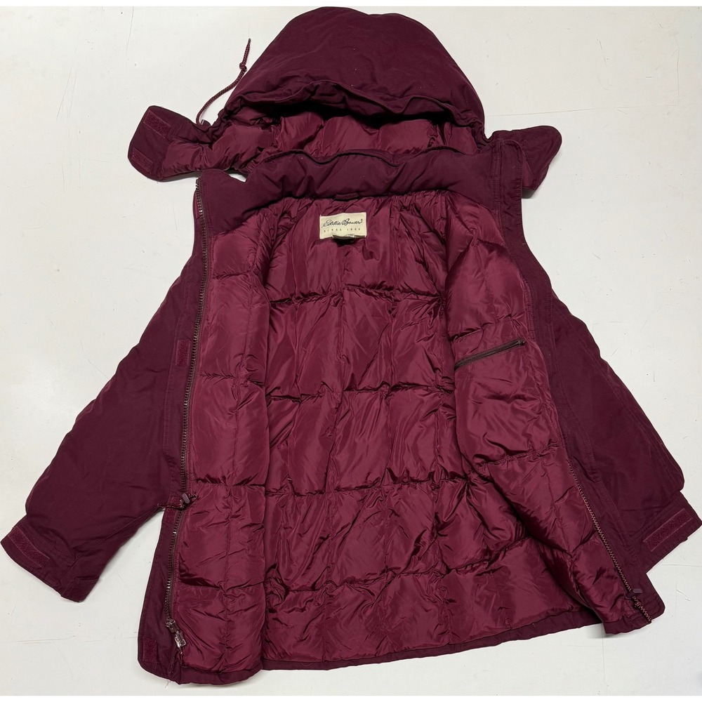 VTG Eddie Bauer Womens Burgundy Down Parka Hooded Winter Jacket Size Small